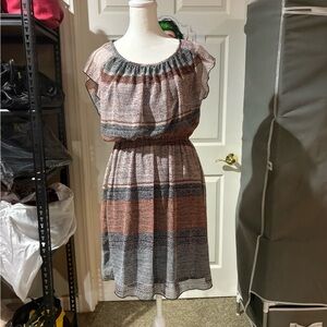 Enfocus NWT Sz 6 Multicolor sheer Striped Dress with flounced cap sleeves